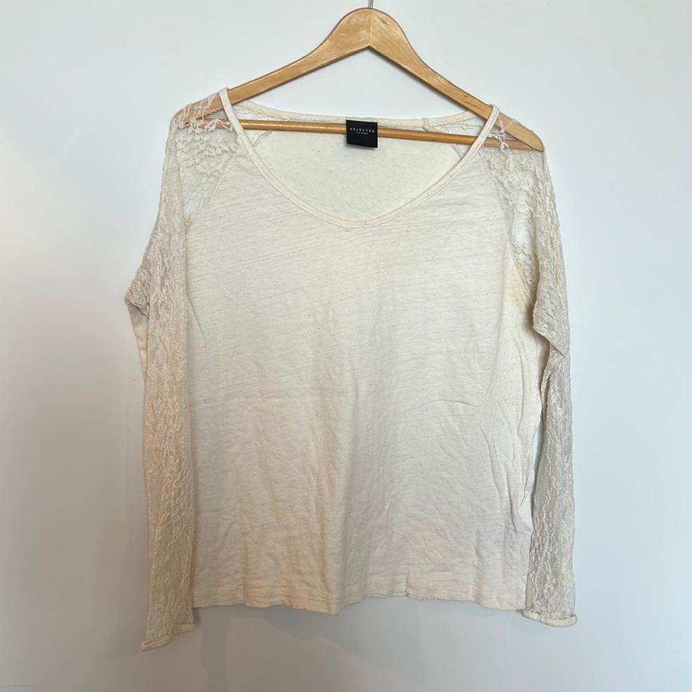 Selected Femme cream top with laced long sleeves